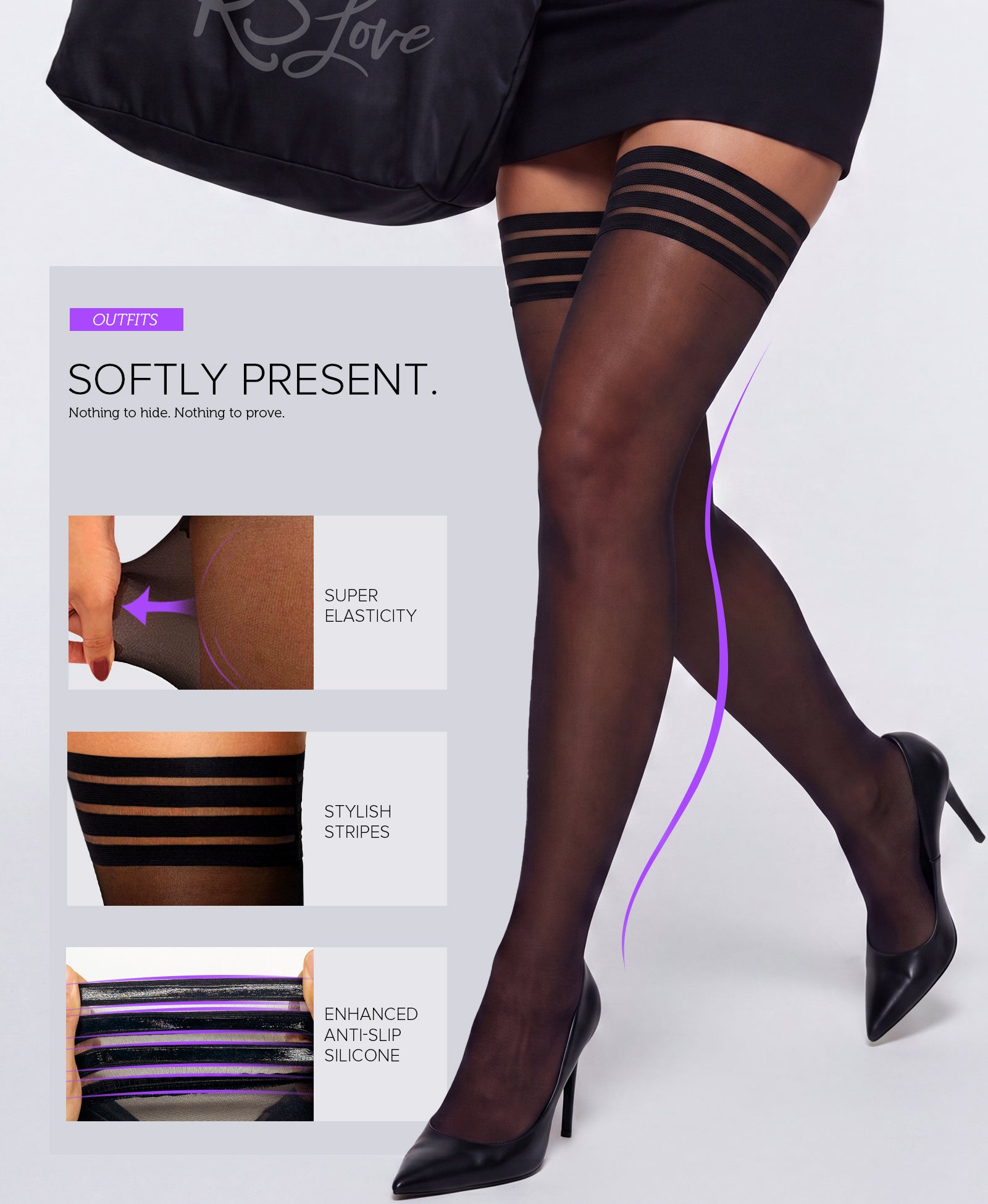 RSLOVE Thigh High calze a rete autoreggenti nere Queen Plus