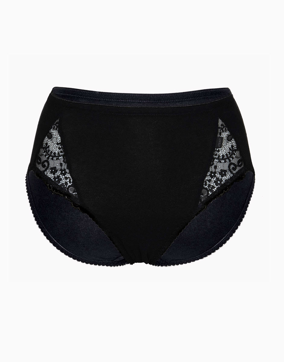 Lovable Lovely Charme slip midi nero in cotone elasticizzato con pizzo