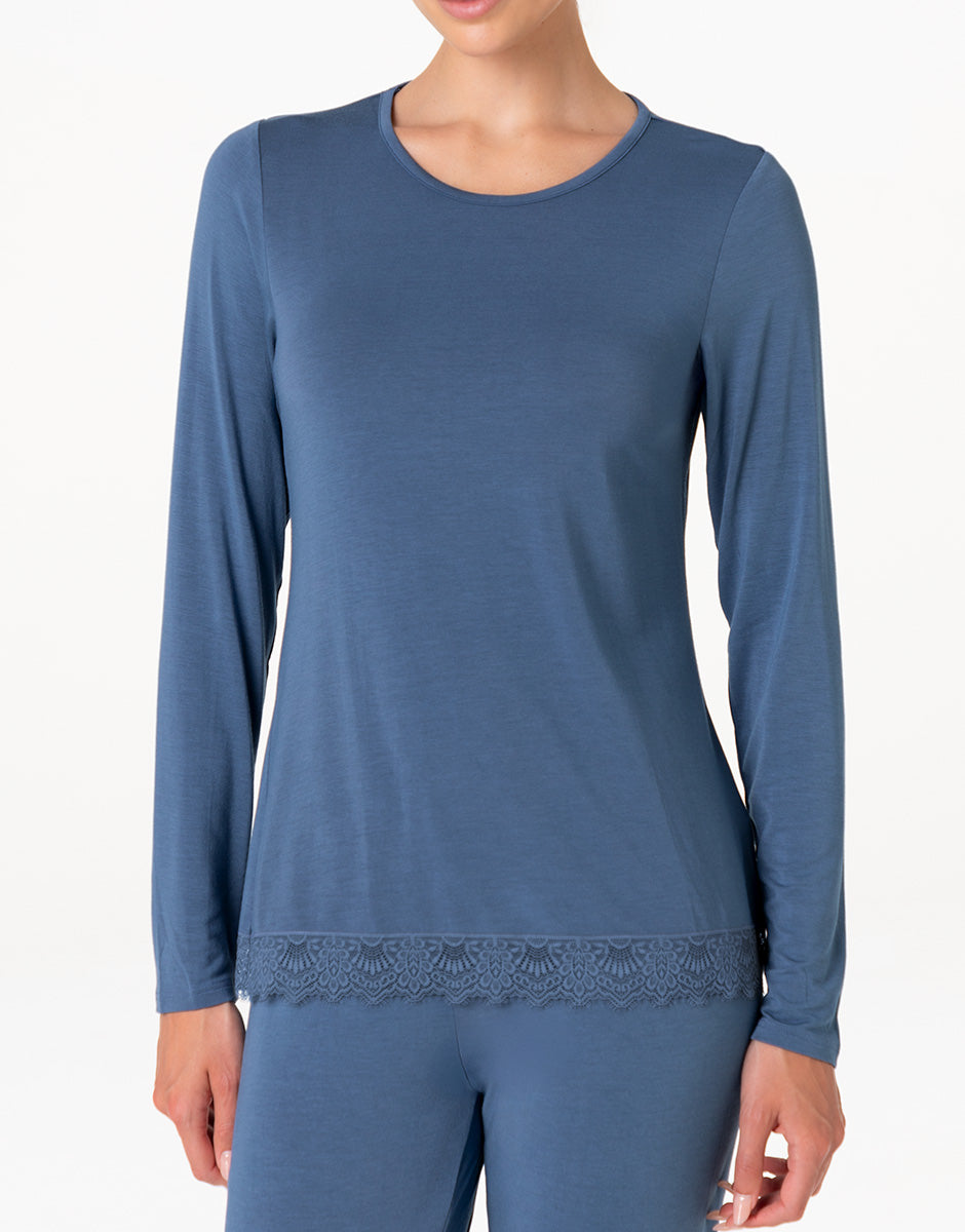 Lovable Basic Soul Elegant Modal pigiama lungo blu polvere