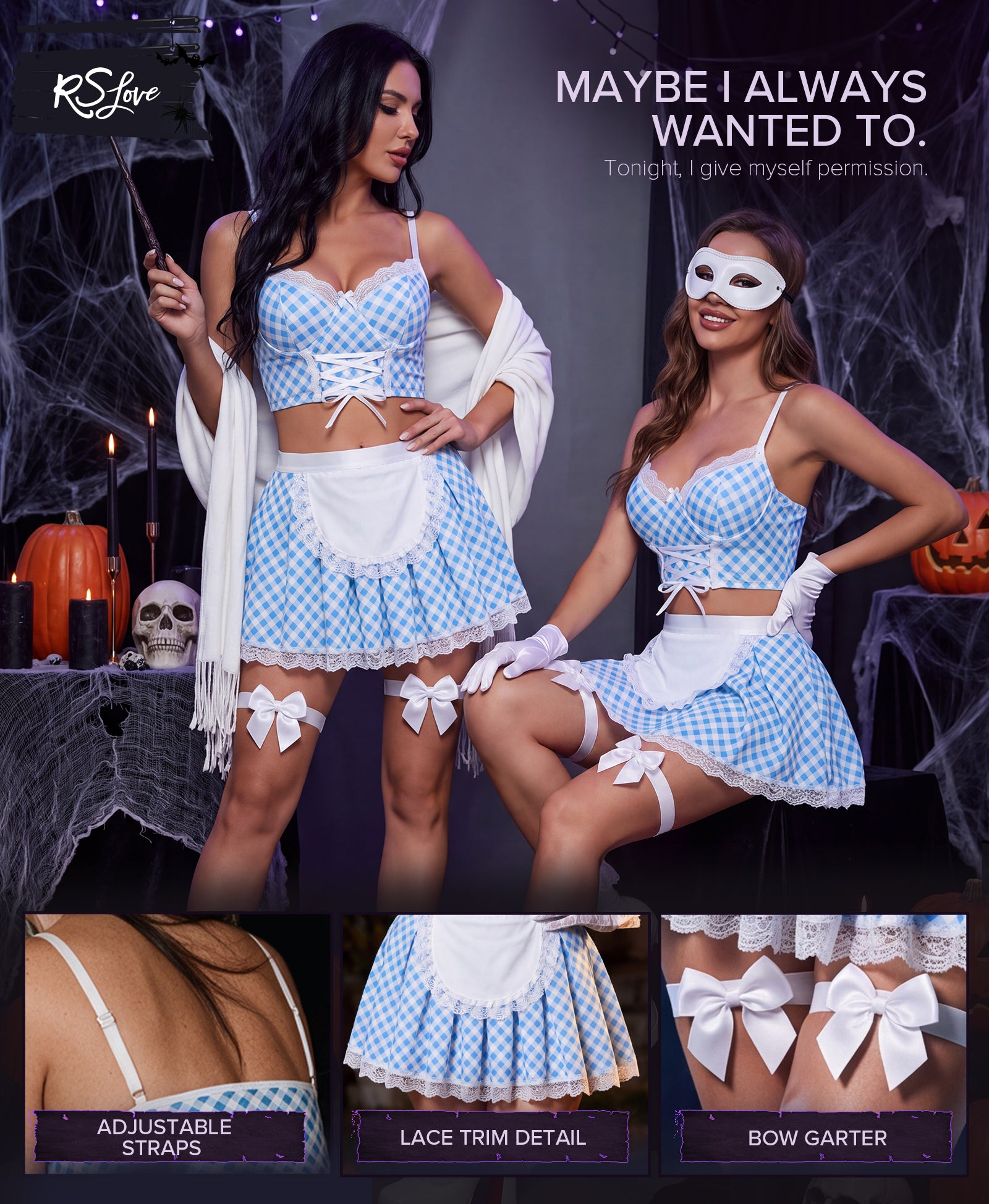 RSLOVE Costumes Maid Cosplay completo lingerie cameriera 5 pezzi