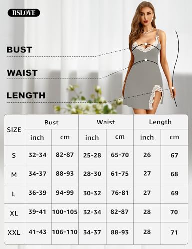 RSLOVE Nightgowns chemise in pizzo nera con scollo a V