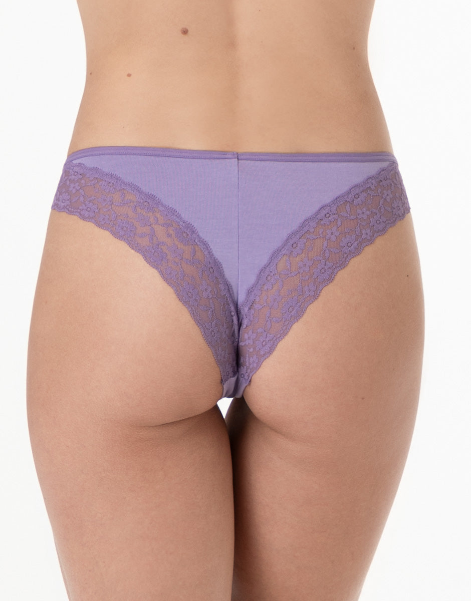 Lovable So Lacy Panties Table Panties Brasiliano in Cotone e Pizzo Violetto