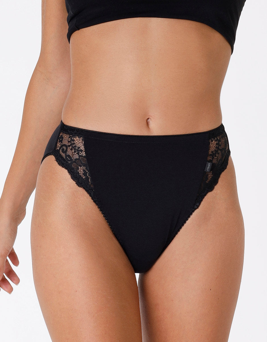 Lovable Lovely slip mini sgambato nero charme in cotone elasticizzato con pizzo