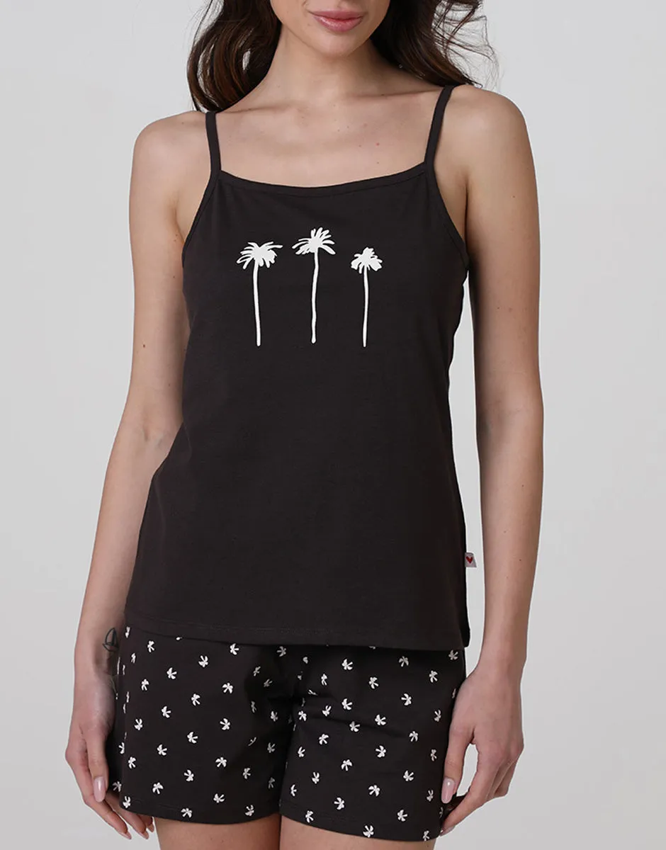Lovable Basic Soul pigiama corto top e pantaloncino marrone scuro