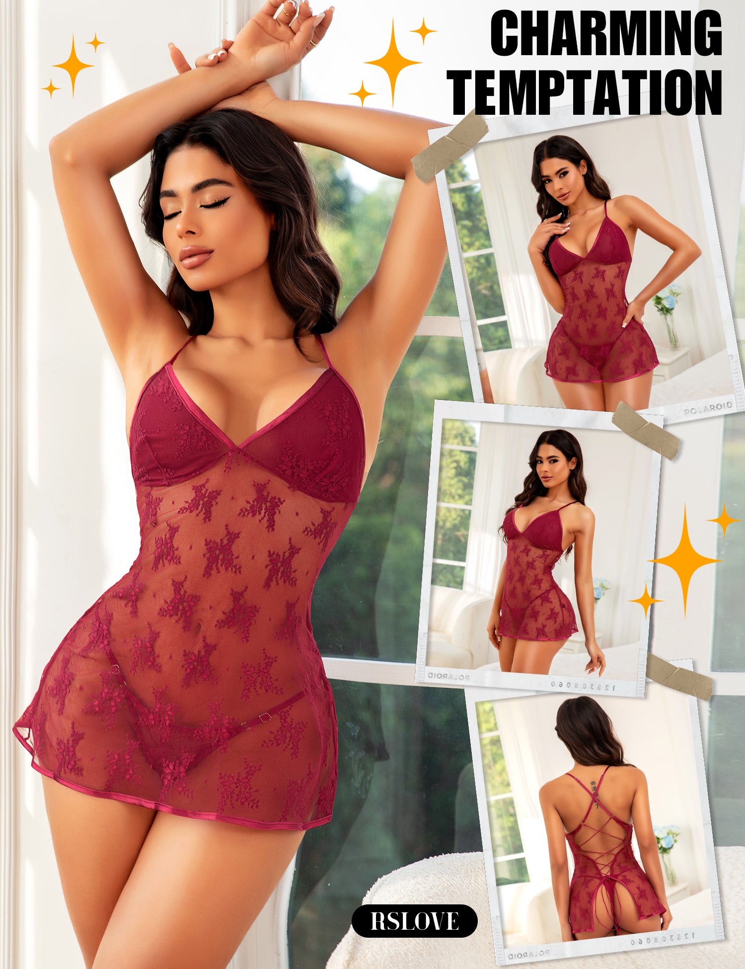 RSLOVE Babydoll chemise in pizzo bianco taglia S-XXL coppa doppia