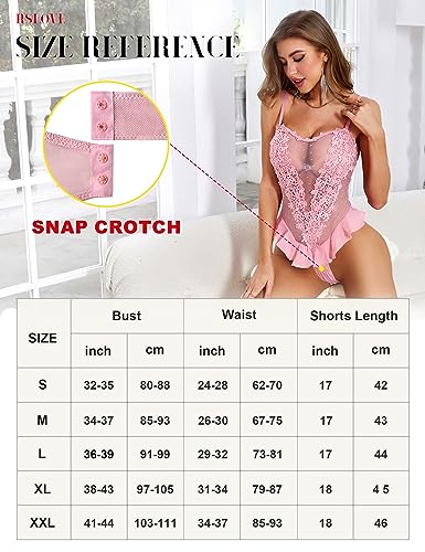 RSLOVE Teddy Floral Embroidered Lace Teddy body lingerie rosa 1 pezzo