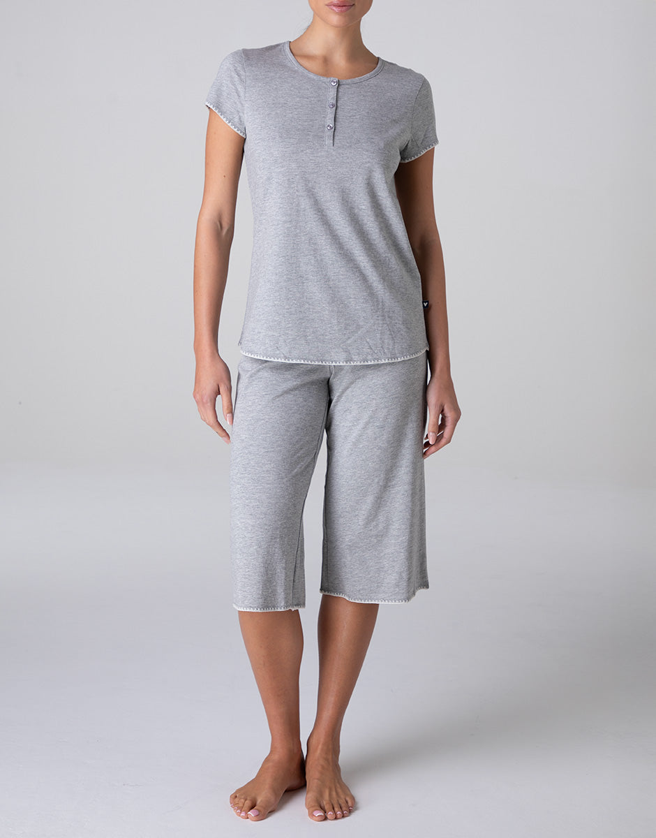 Lovable Basic Soul pigiama capri donna in jersey grigio melange cotone