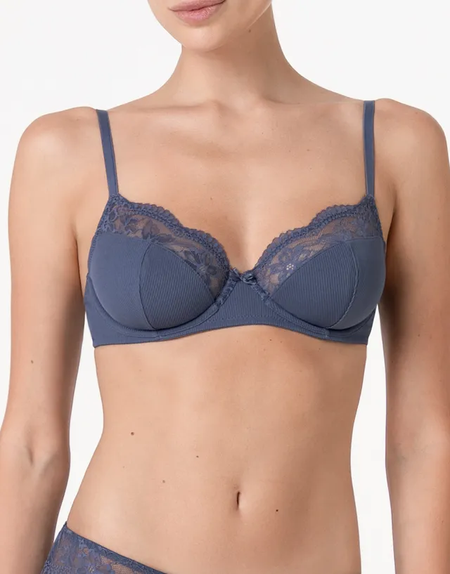 Lovable Garden Flowers Lace Casual Rib Lace reggiseno con ferretto blu polvere 3C