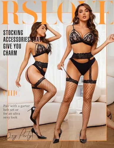 RSLOVE Stocking collant a rete nero taglia unica reggicalze integrato
