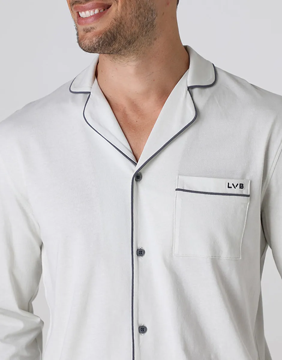 Lovable Basic Soul Pigiama Lungo Aperto in Jersey di Cotone grigio chiaro uomo