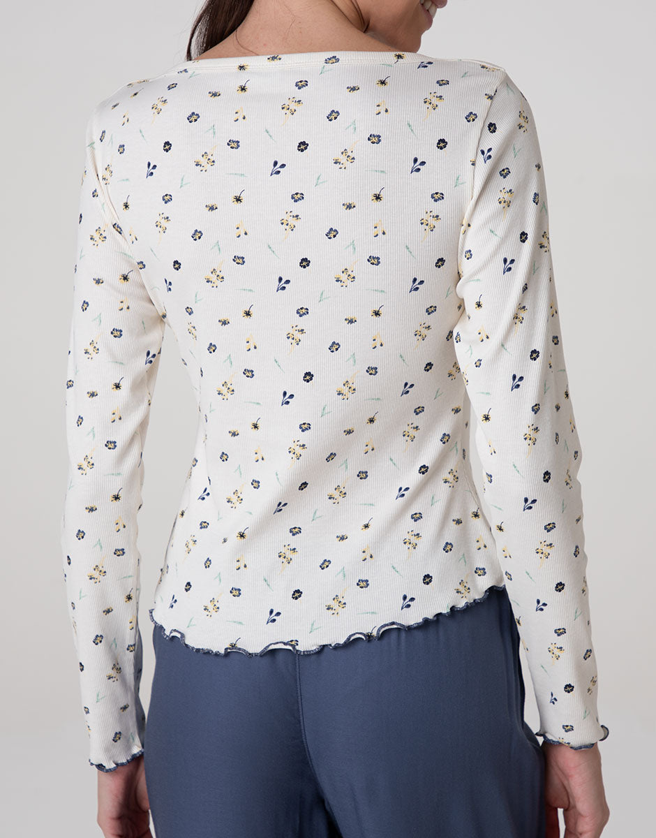 Lovable Basic Soul t-shirt manica lunga bianco latte stampato cotone