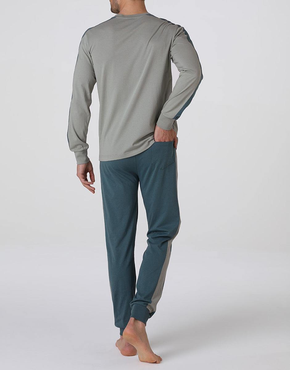 Lovable Basic Soul Pigiama Lungo Girocollo in Jersey Uomo Verde Vintage
