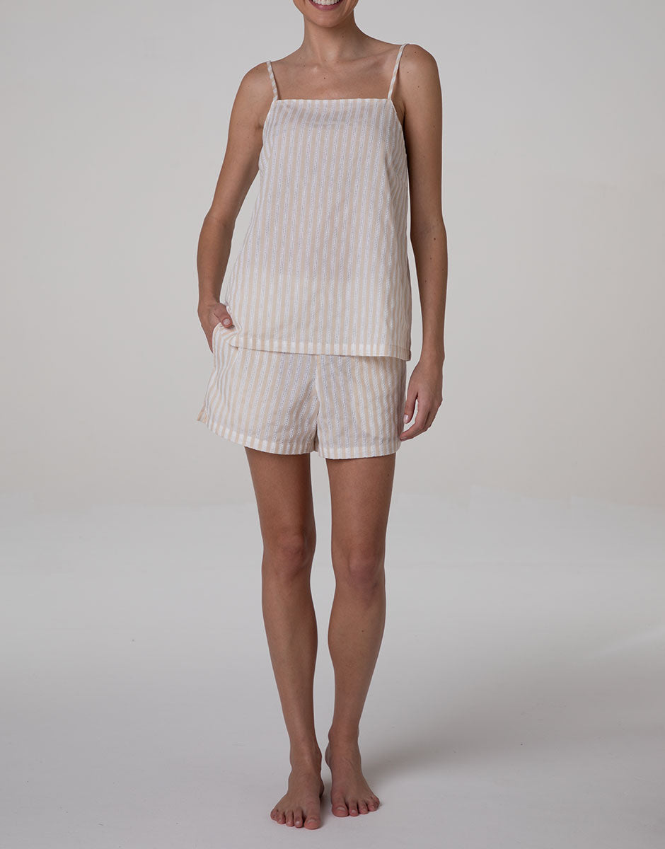 Lovable Basic Soul pigiama top pantaloncini righe bianco crema cotone