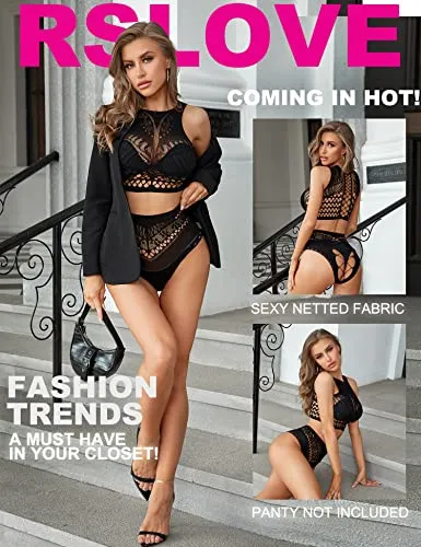 RSLOVE Fishnet Two-Way Fishnet Crop Top Panty set rete nero 2 pezzi