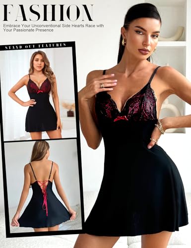 RSLOVE Babydoll Lace Babydoll camicia da notte nera