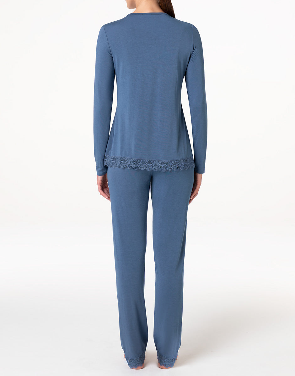 Lovable Basic Soul Elegant Modal pigiama lungo blu polvere
