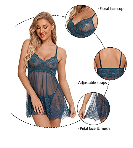RSLOVE Babydoll chemise scollo a V XXL blu verde in pizzo