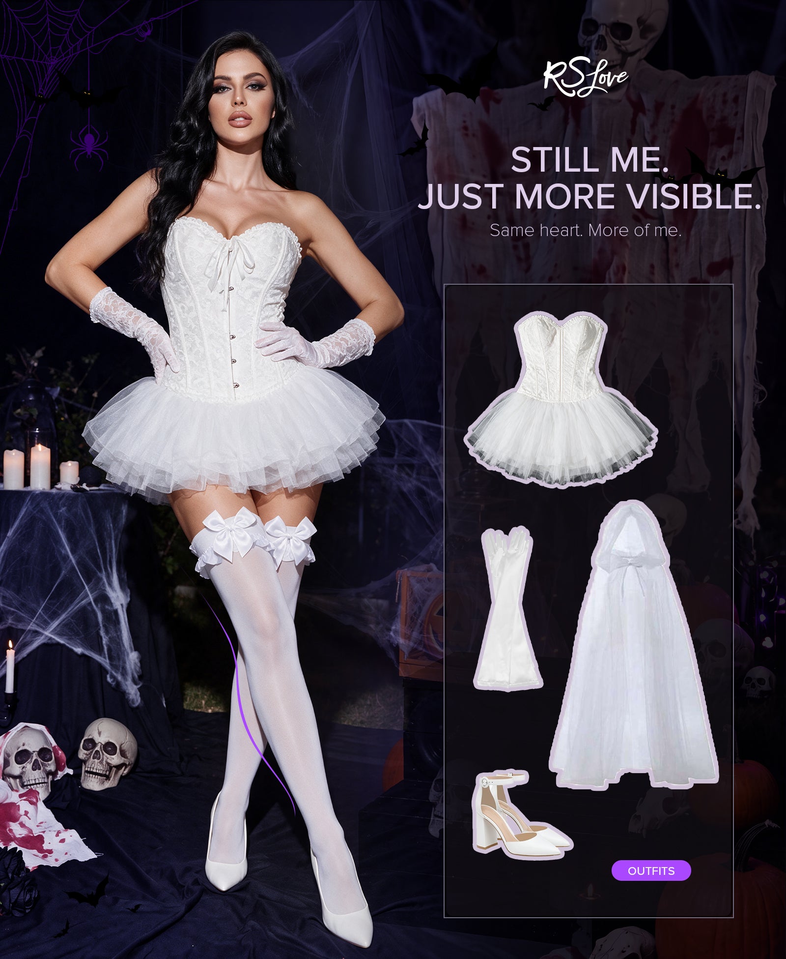 RSLOVE Thigh High Bow Ruffle Trim Opaque Thigh High Stockings calze bianche con fiocco nero taglia unica