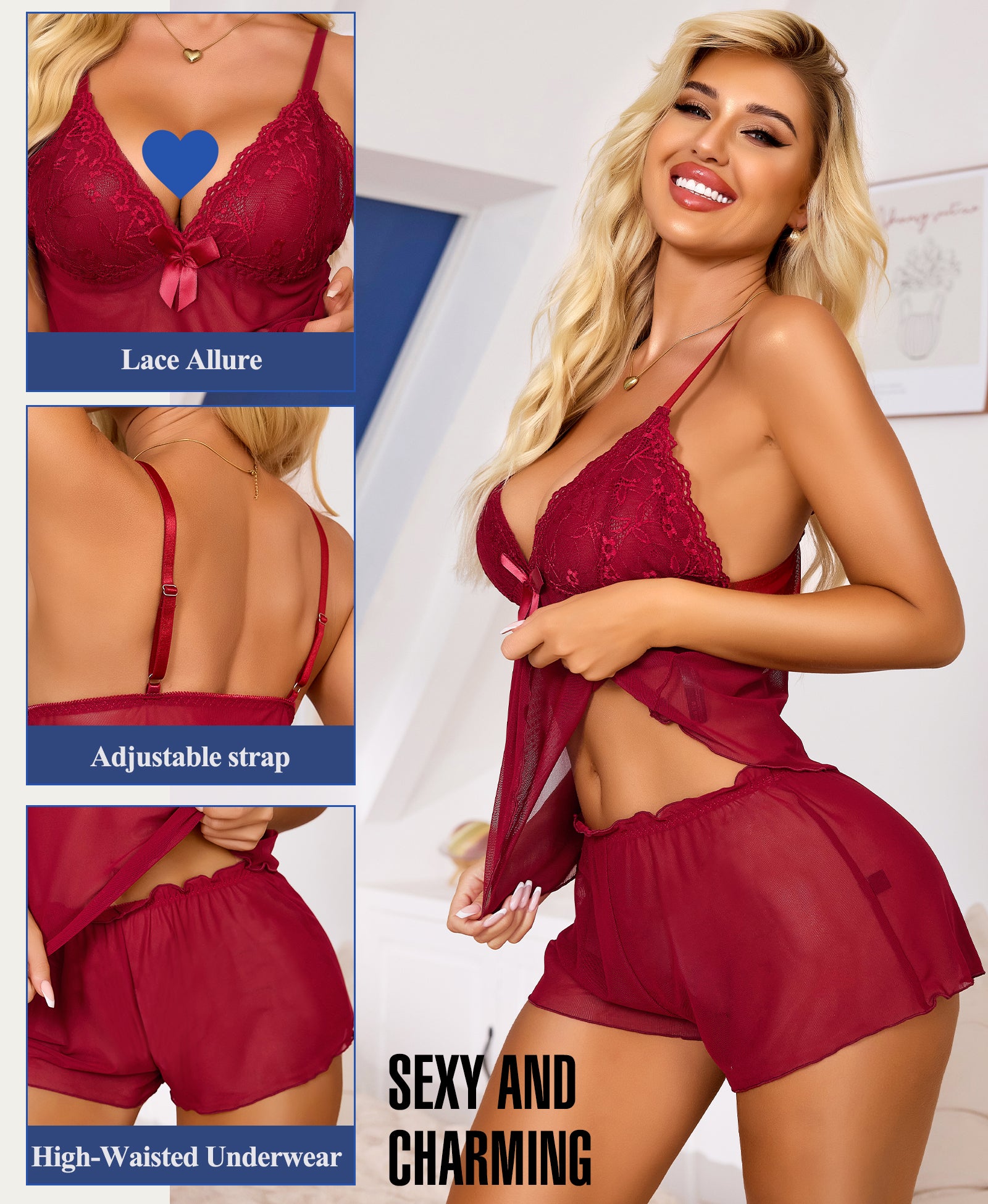 RSLOVE Pajama Set pigiama top e shorts nero taglie S-XXL senza imbottitura