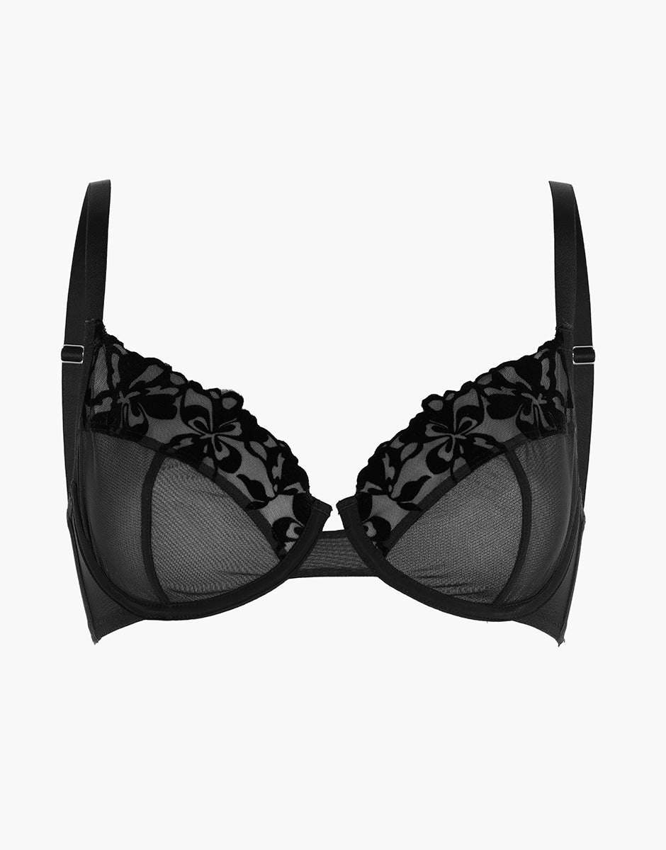 Lovable Garden Flowers Lace Velvet Embroidery reggiseno con ferretto nero in tulle e velluto