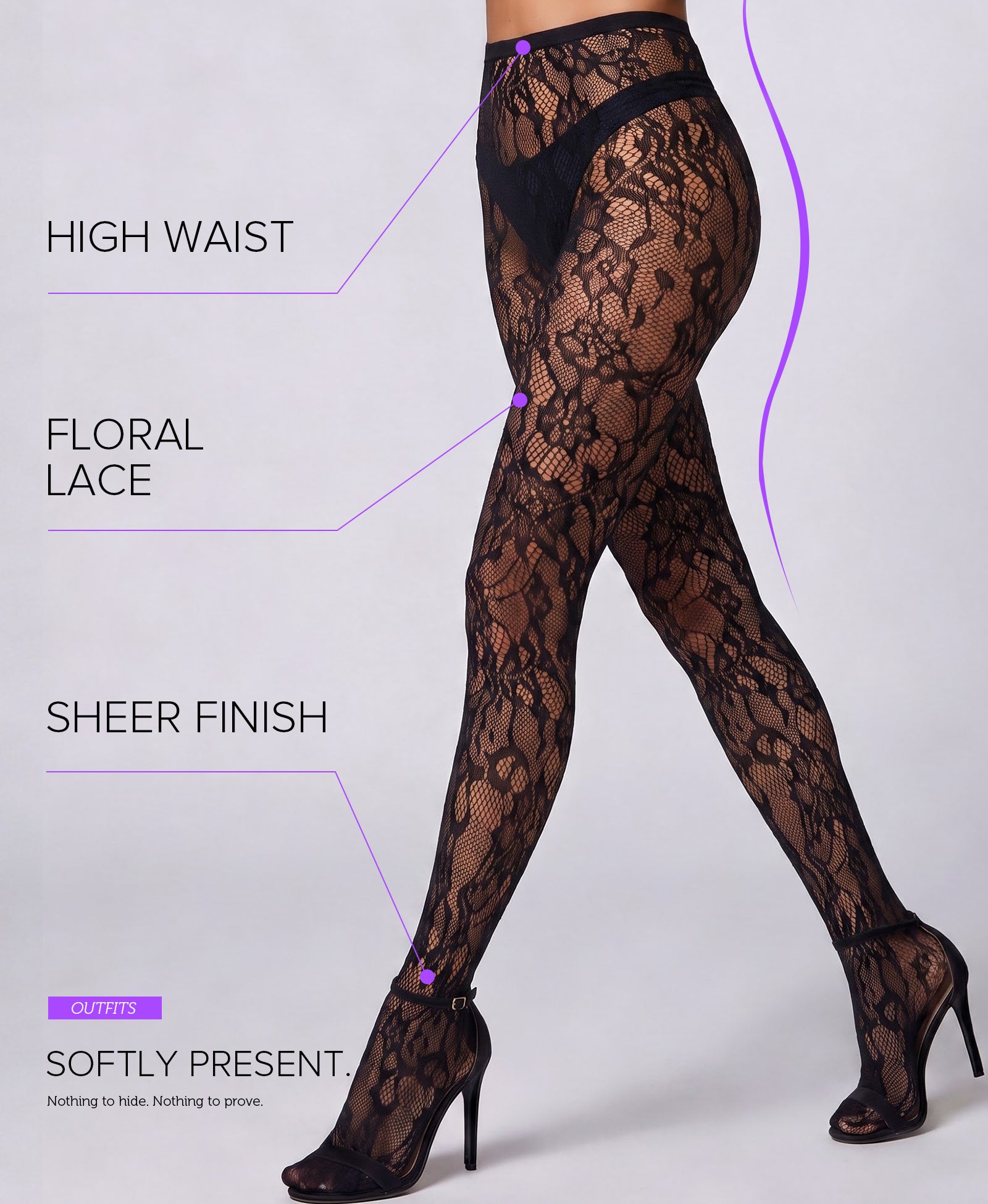 RSLOVE Patterned tights Floral Fishnet Lace Tights collant neri