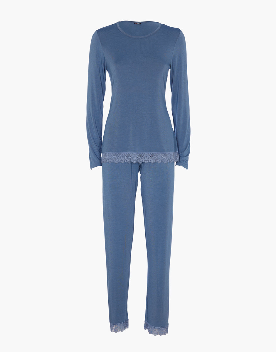 Lovable Basic Soul Elegant Modal pigiama lungo blu polvere