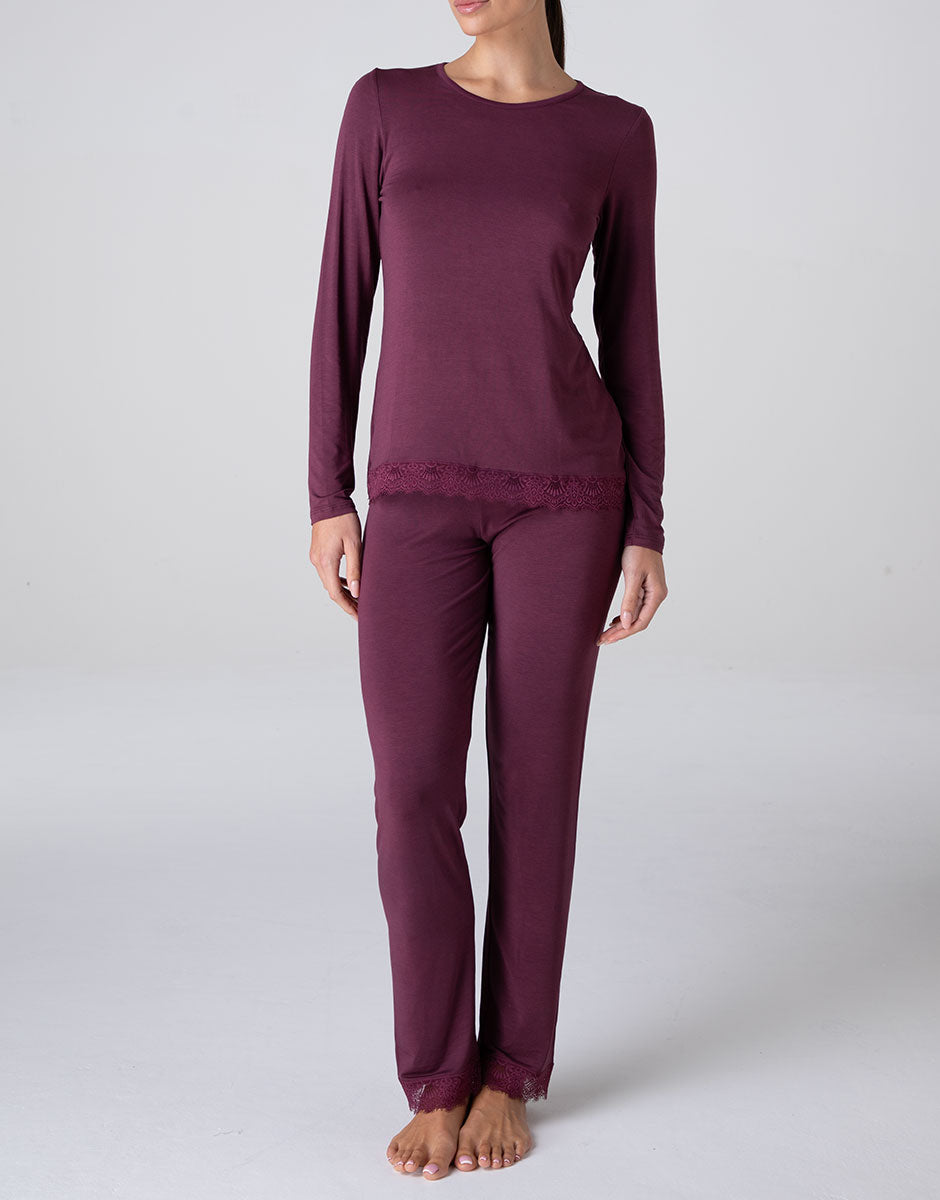 Lovable Basic Soul Elegant Modal pigiama lungo vinaccia in modal elasticizzato