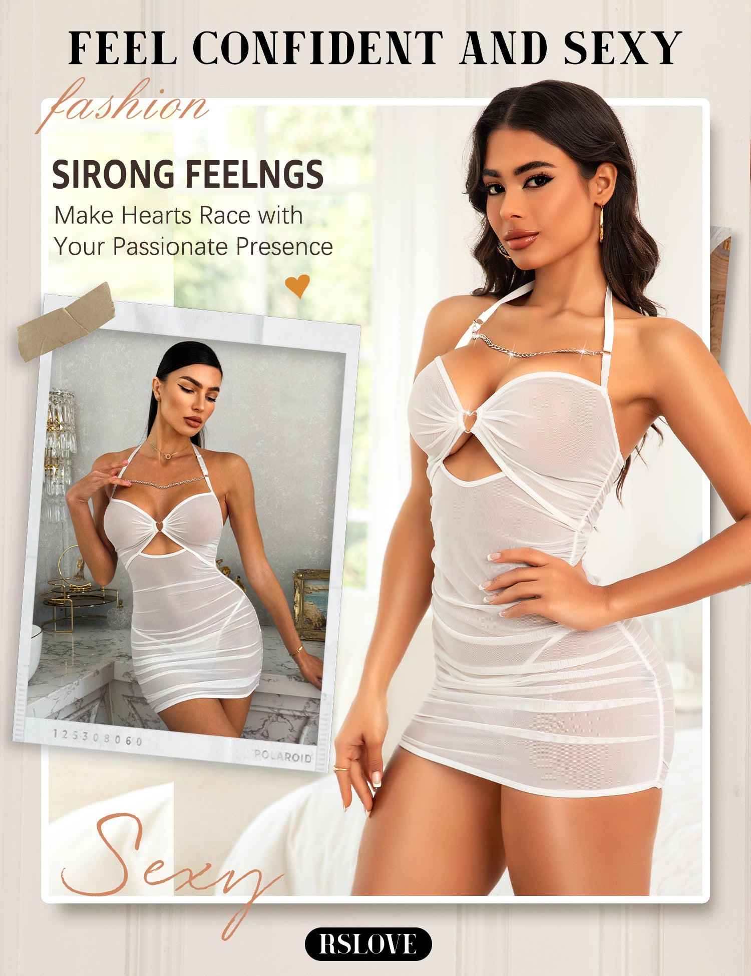 RSLOVE Babydoll Mesh Mini Dress Babydoll Chemise babydoll nero S