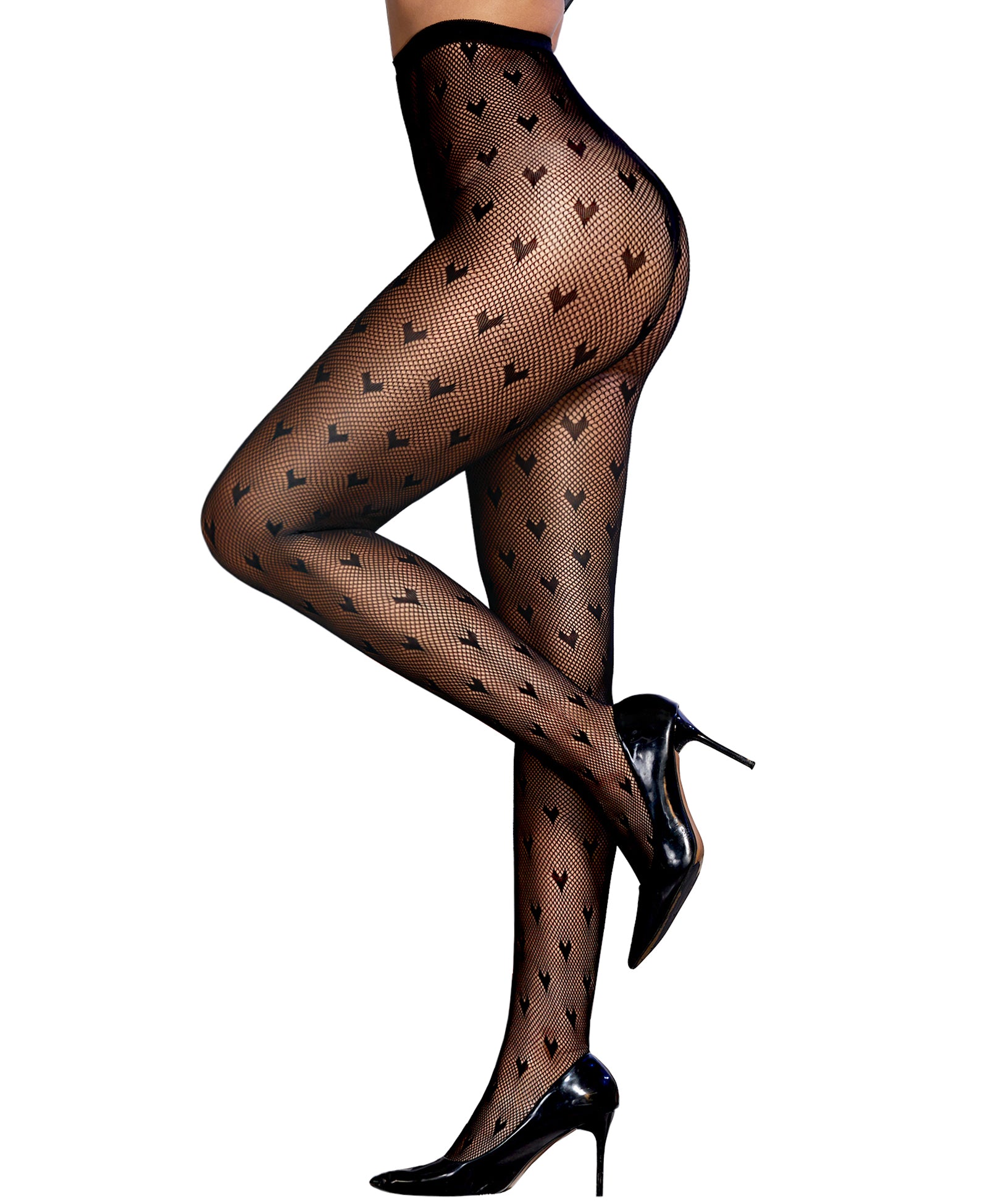 RSLOVE Patterned tights collant a rete cuori rossi vita alta