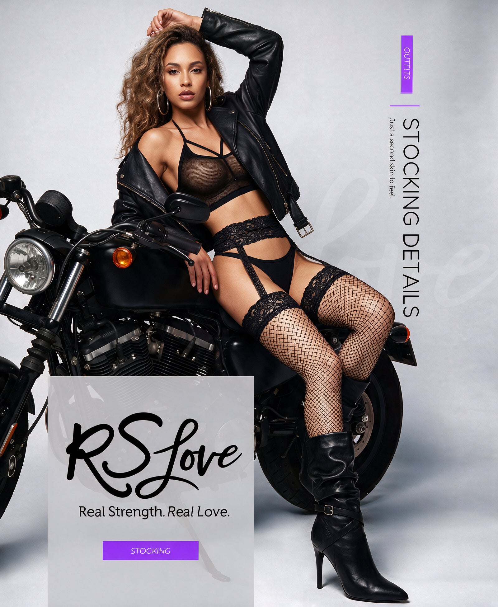 RSLOVE Stocking Fishnet Suspender Pantyhose with Garter Belt calze rete nere