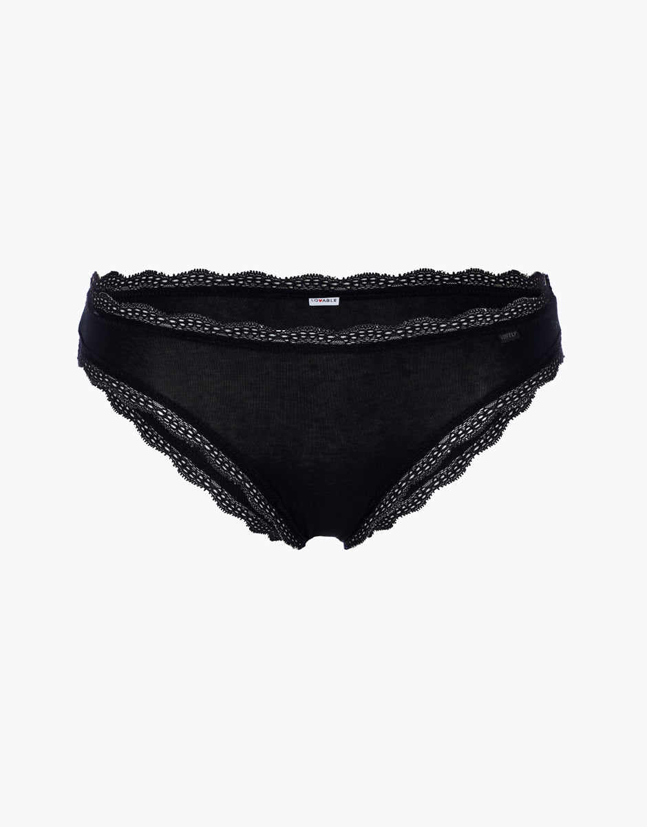 Lovable Lovely Slip Mini slip nero in cotone elasticizzato, fianco basso