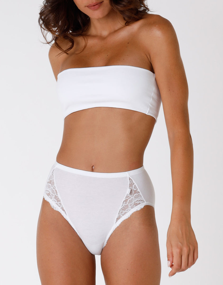Lovable Lovely Charme slip midi bianco in cotone elasticizzato con pizzo