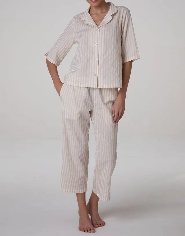 Lovable Basic Soul Pigiama Aperto pigiama righe bianco e crema cotone