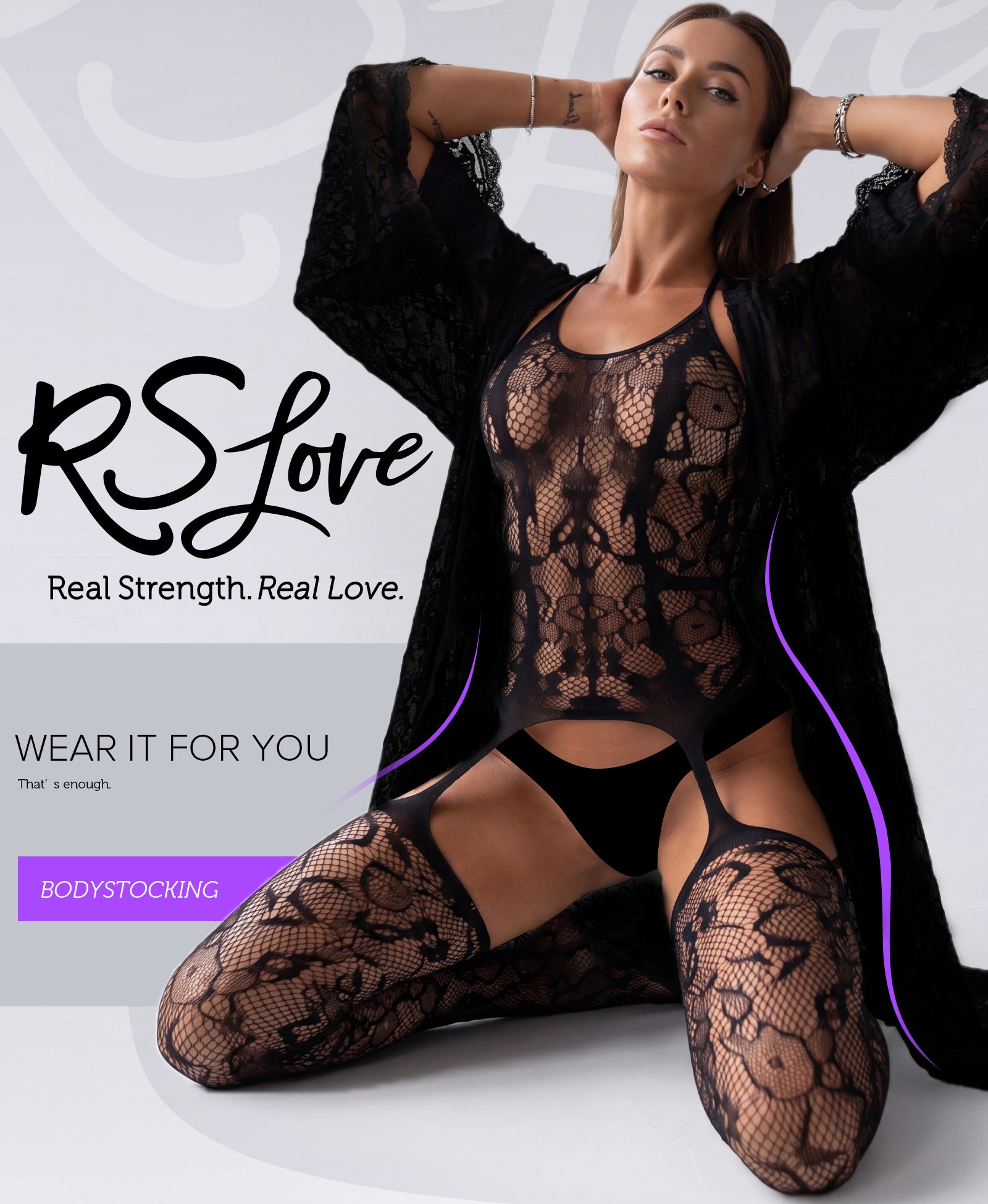 RSLOVE Bodystocking Cut-Out body calza elasticizzato nero taglia unica