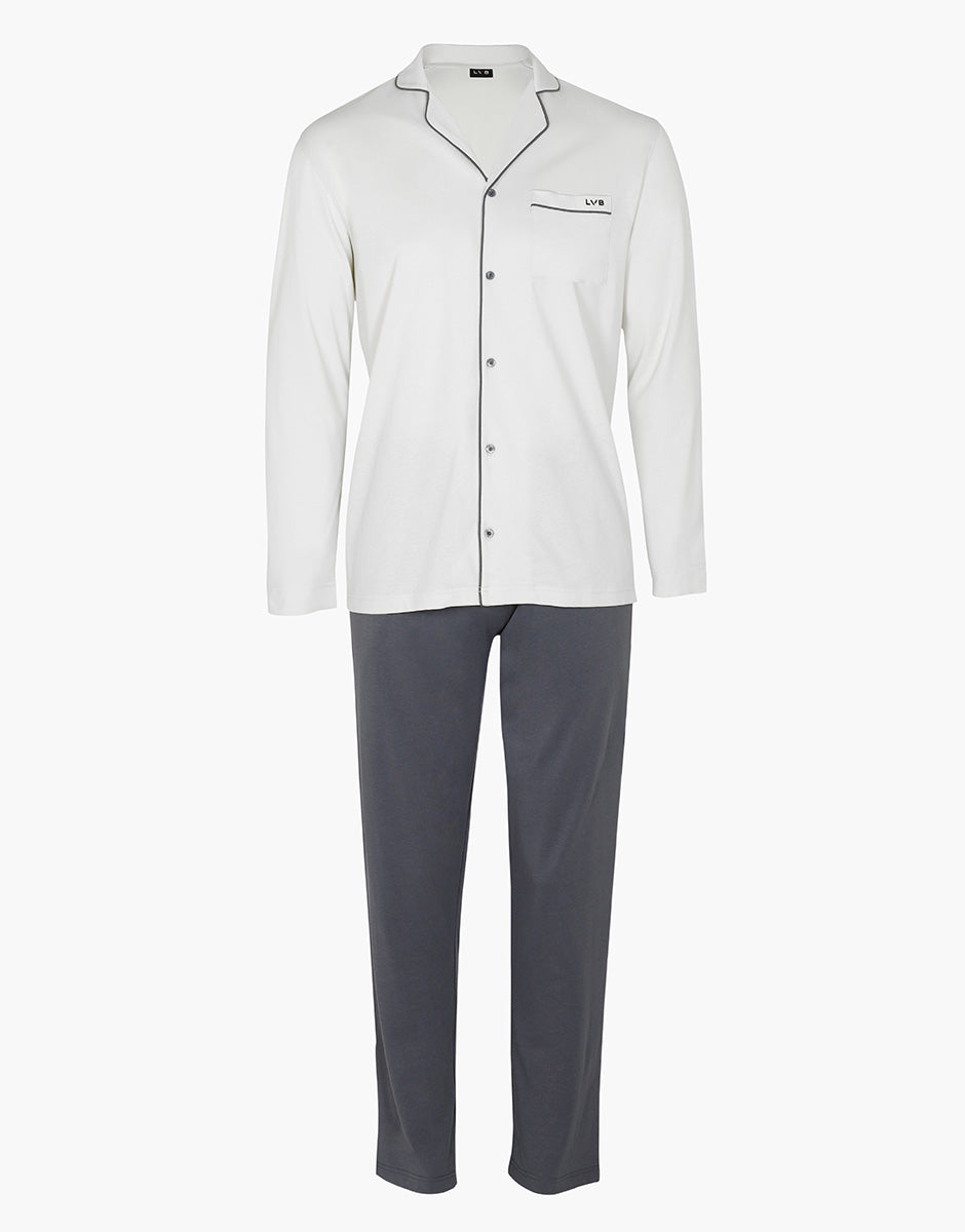Lovable Basic Soul Pigiama Lungo Aperto in Jersey di Cotone grigio chiaro uomo