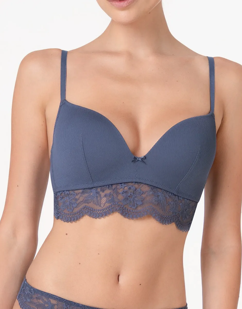 Lovable Garden Flowers Lace Casual Rib Lace reggiseno imbottito blu polvere