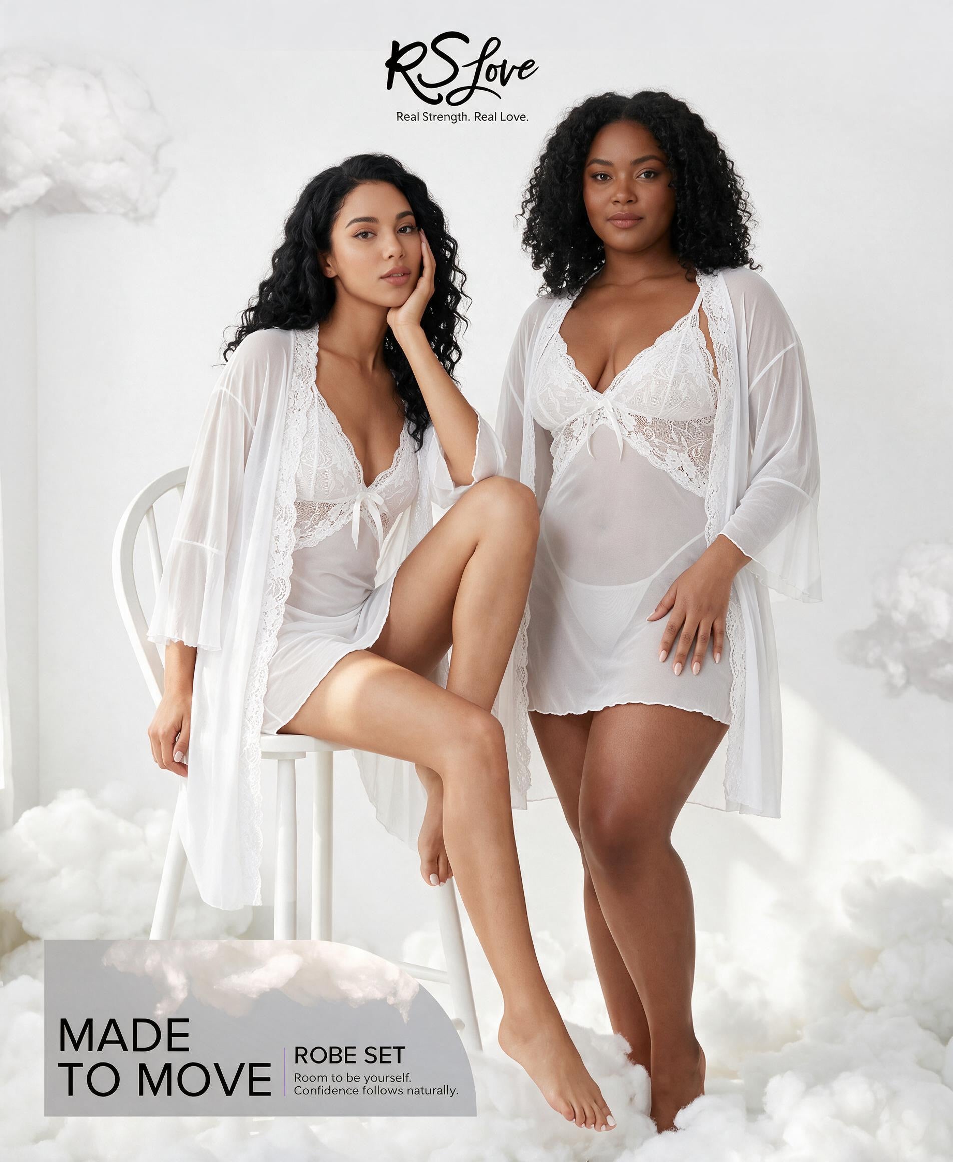 RSLOVE Robe 3 Piece Babydoll Lace Kimono set lingerie nero taglia S–XXL