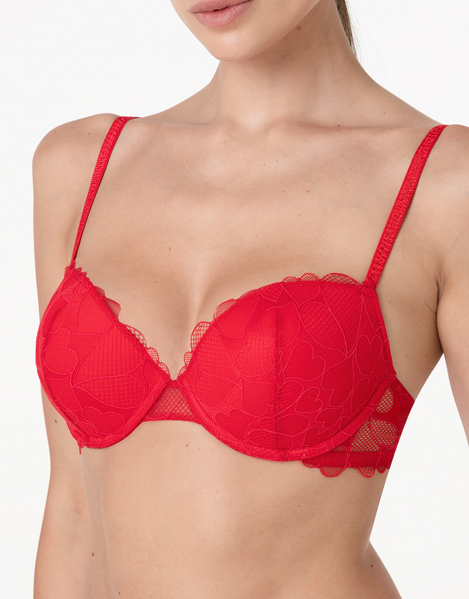 Lovable Garden Flowers Lace Romance Hearts reggiseno push-up rosso