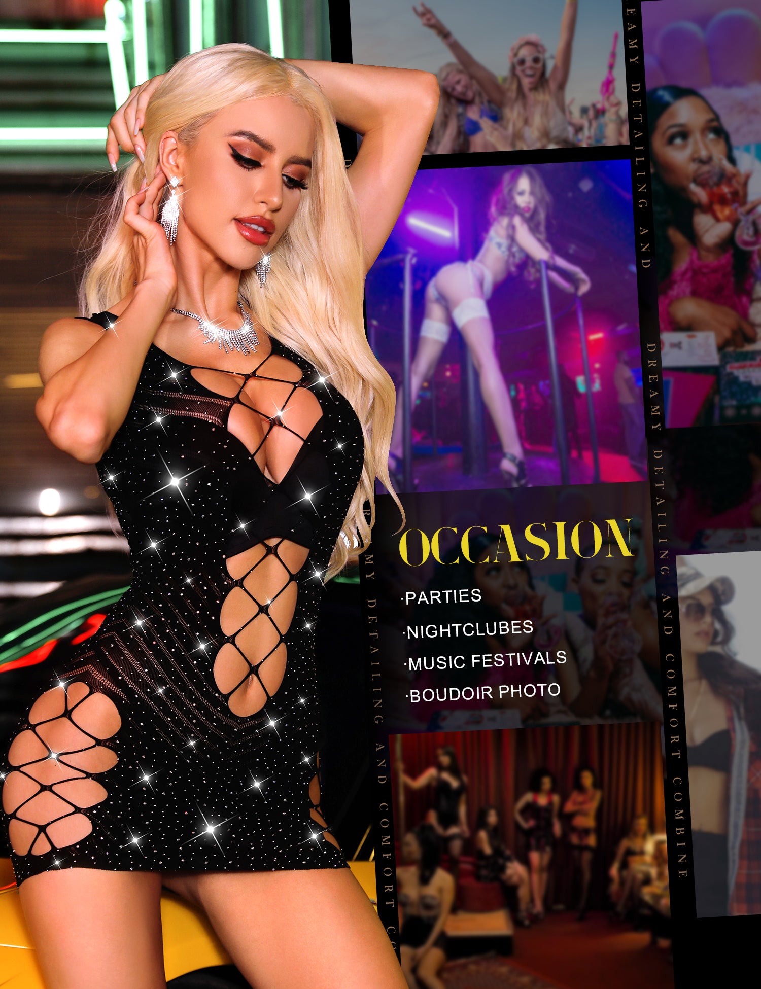 RSLOVE Babydoll Fishnet Mesh Lace Smock Babydoll in rete