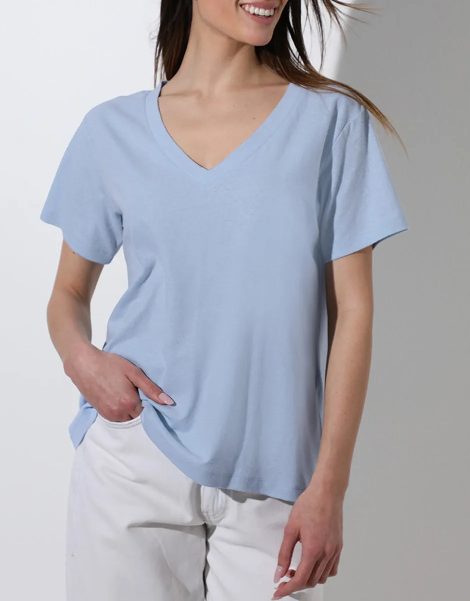 Lovable Basic Soul maglia manica corta scollo a V azzurra