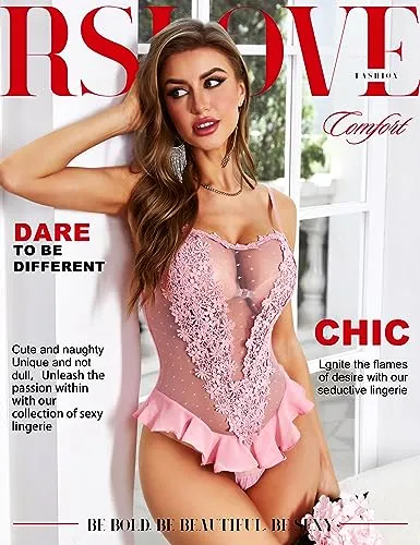 RSLOVE Teddy Floral Embroidered Lace Teddy body lingerie rosa 1 pezzo