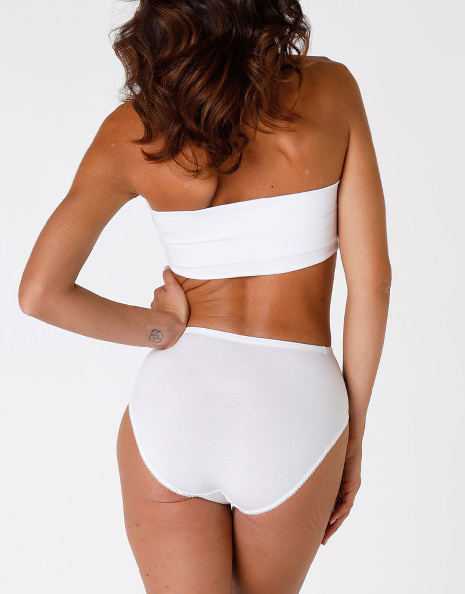 Lovable Lovely Charme slip midi bianco in cotone elasticizzato con pizzo