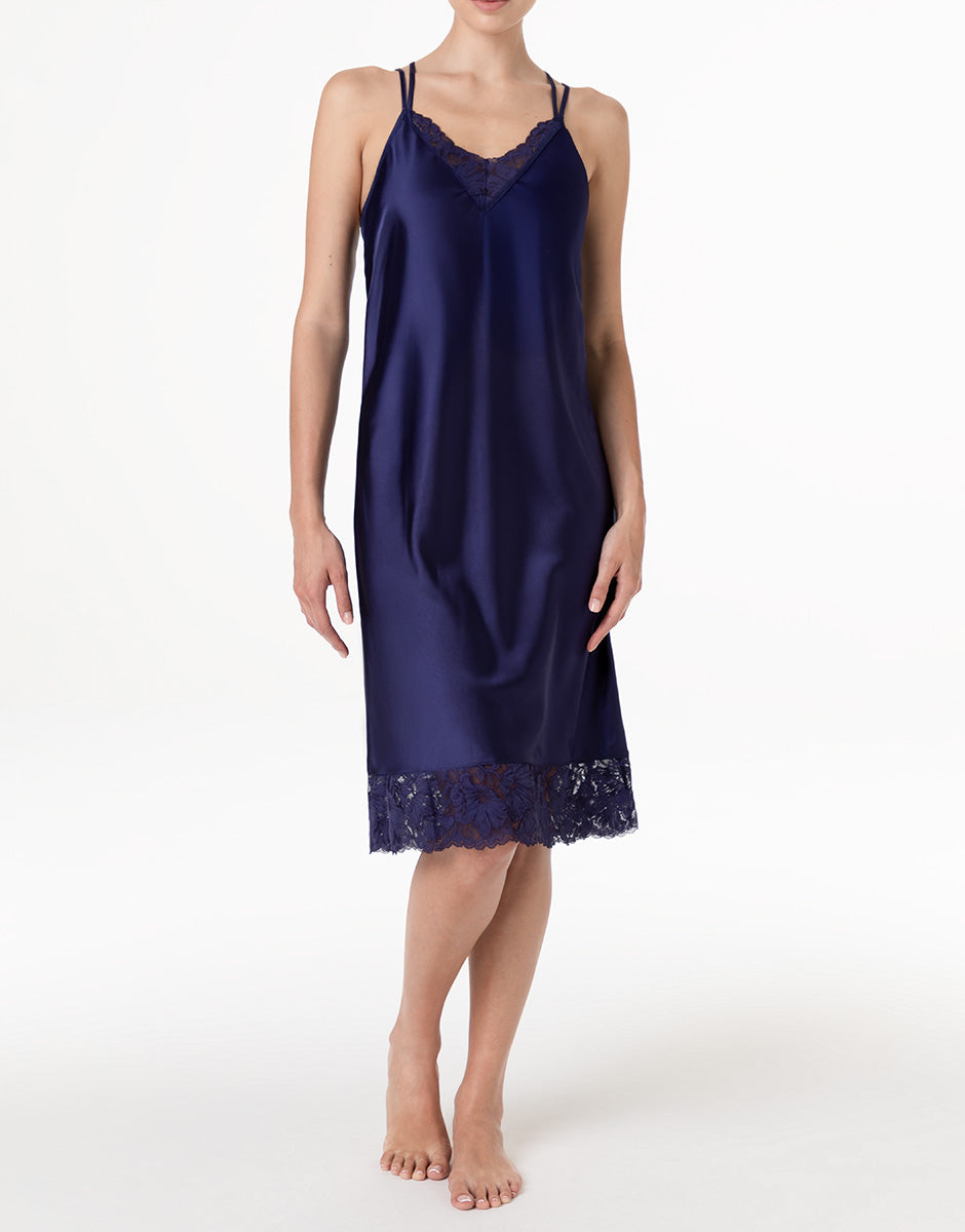 Lovable Basic Soul sottoveste in satin con pizzo 2/S blu notte
