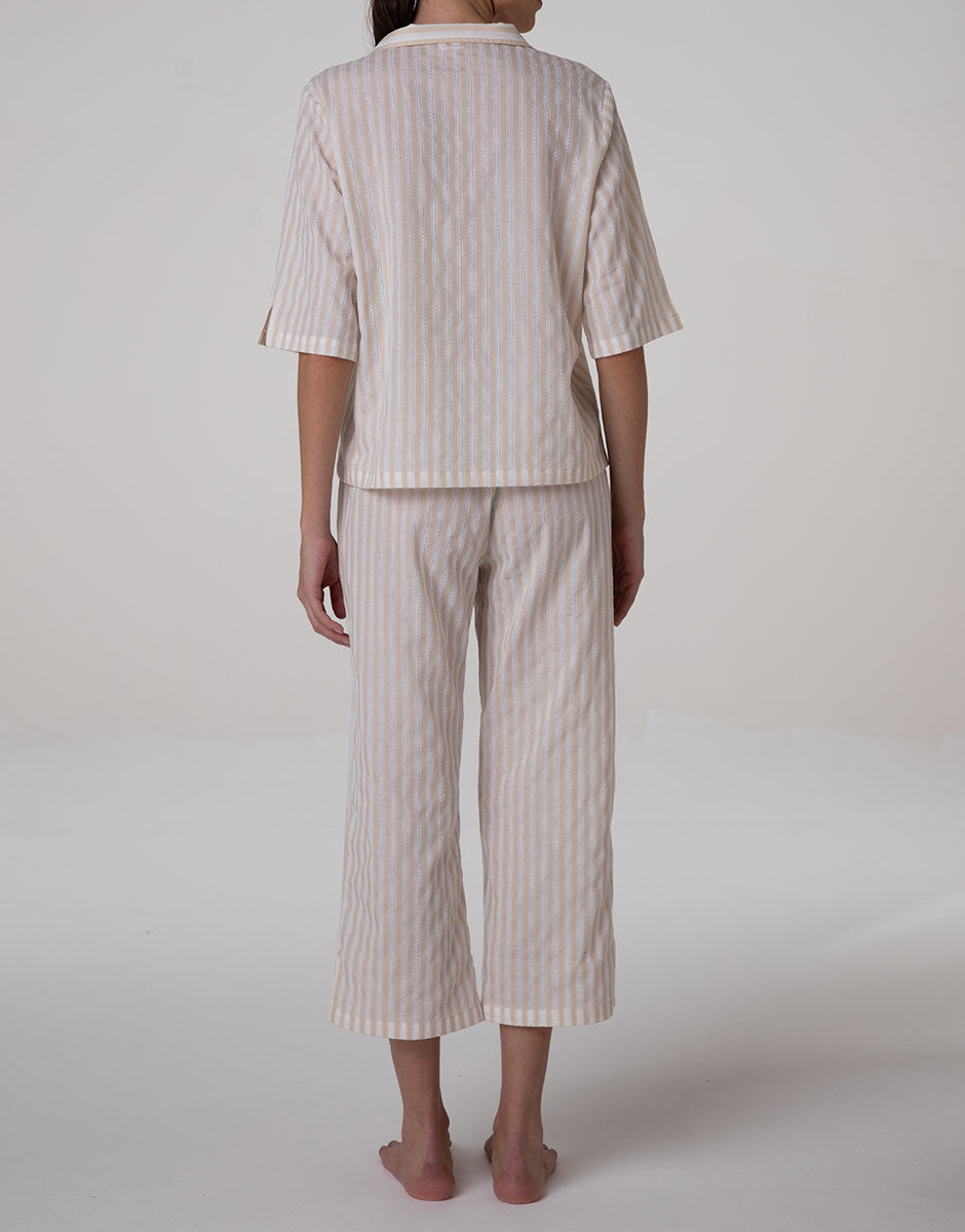Lovable Basic Soul Pigiama Aperto pigiama righe bianco e crema cotone