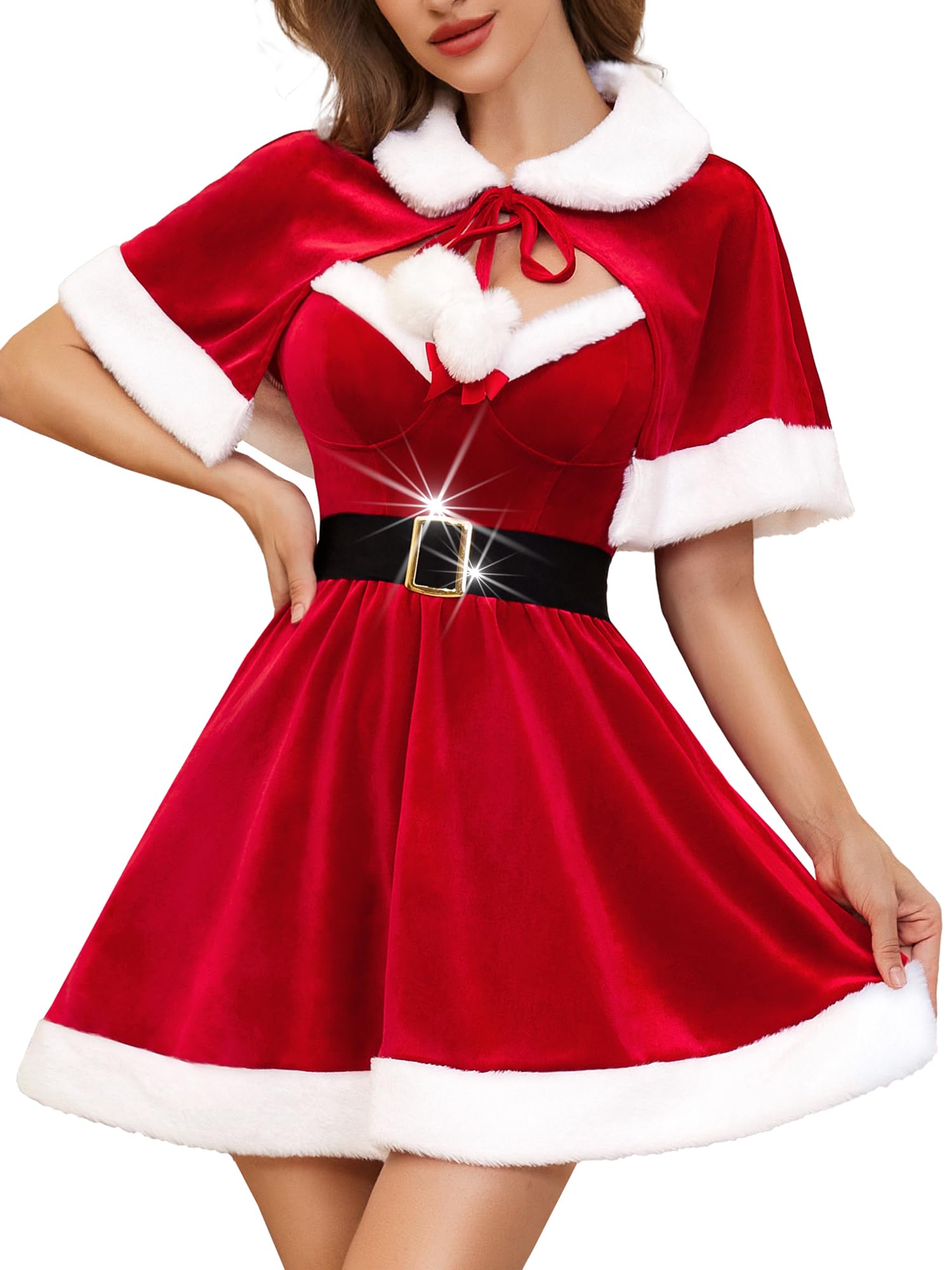 RSLOVE Costumes babydoll Babbo Natale in velluto rosso con mantellina
