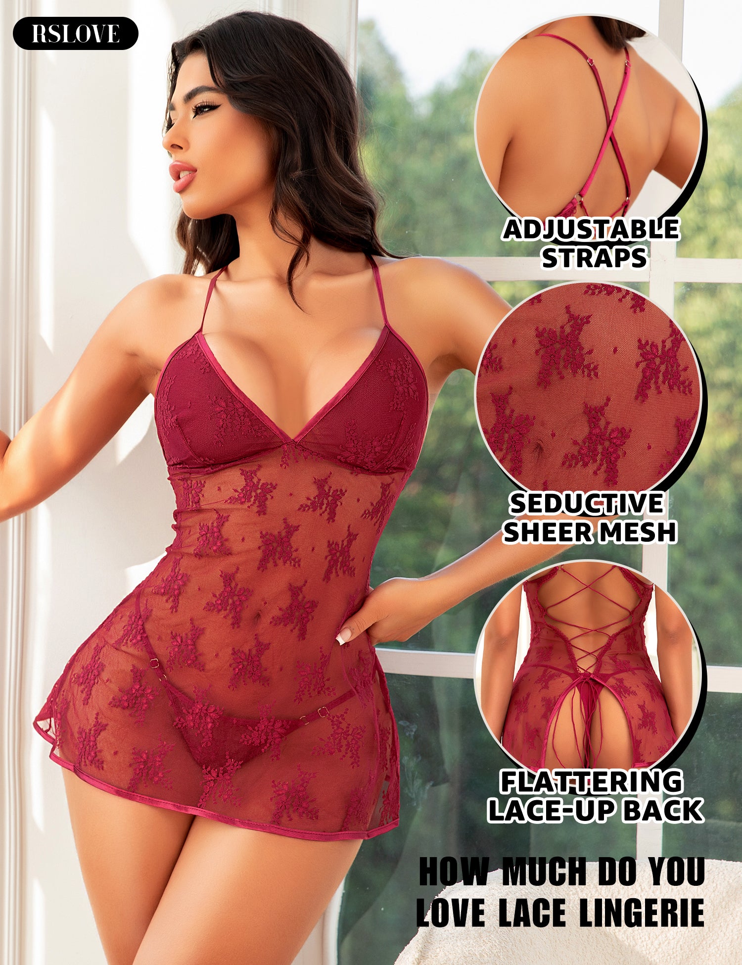 RSLOVE Babydoll chemise in pizzo bianco taglia S-XXL coppa doppia