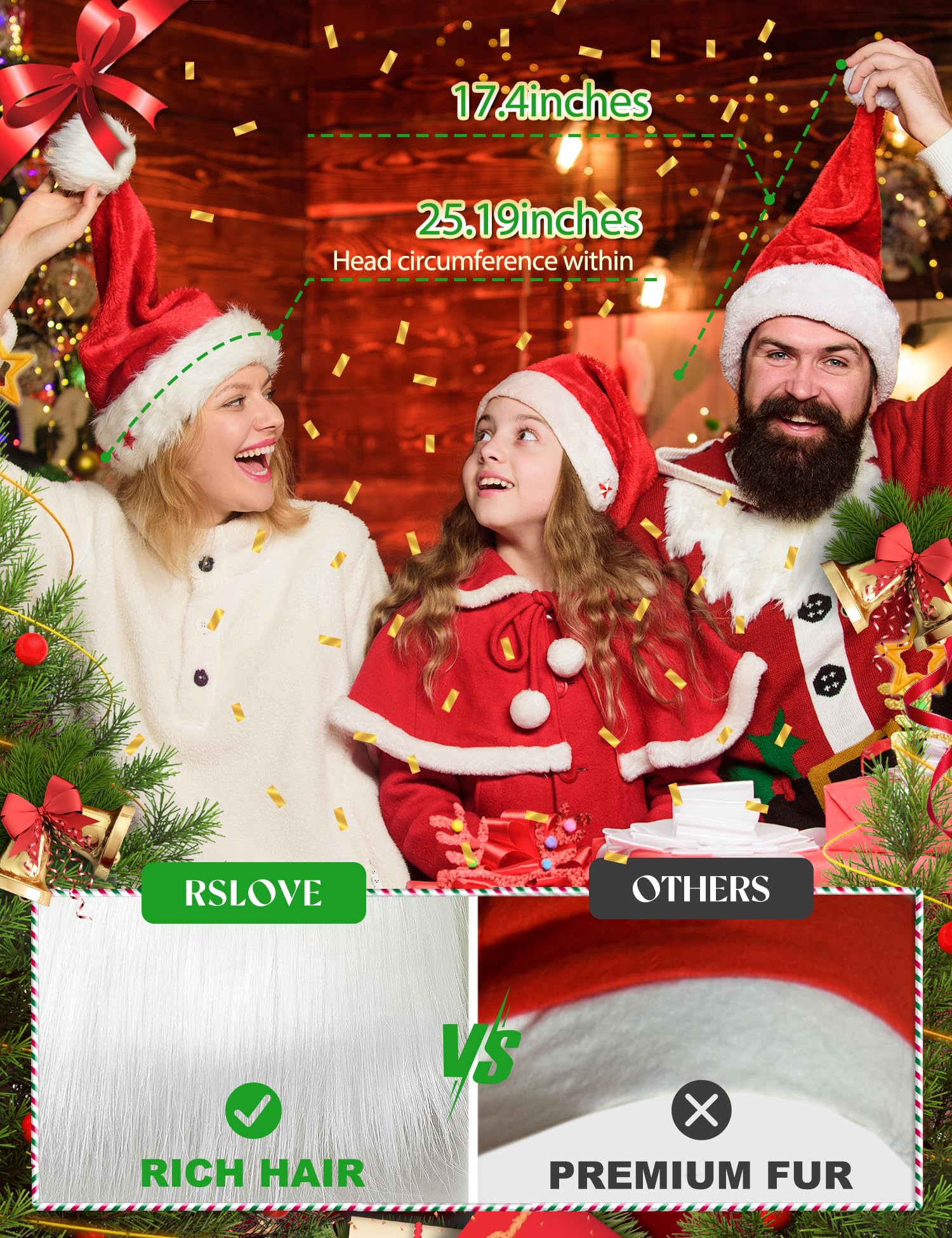 RSLOVE Costumes cappello Babbo Natale rosso con pompon
