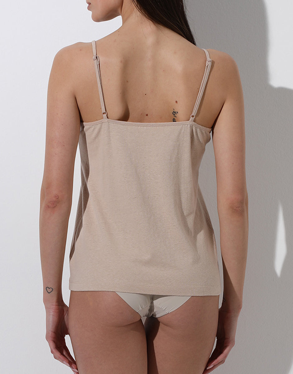 Lovable Basic Soul L0ETP top scollo a V cappuccino cotone lino