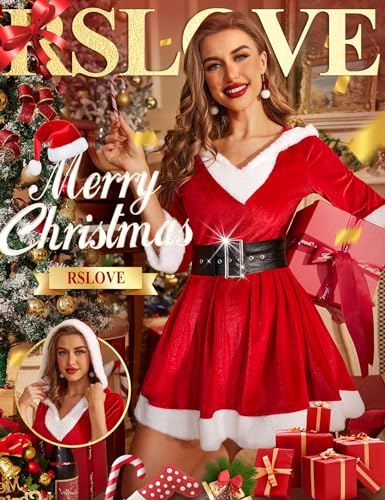 RSLOVE Costumes Mrs Claus abito con cappuccio rosso taglia L in velluto