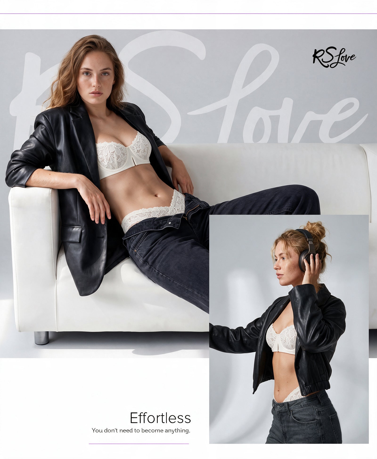 RSLOVE Sleepwear completo lingerie in pizzo nero taglia S-XXL